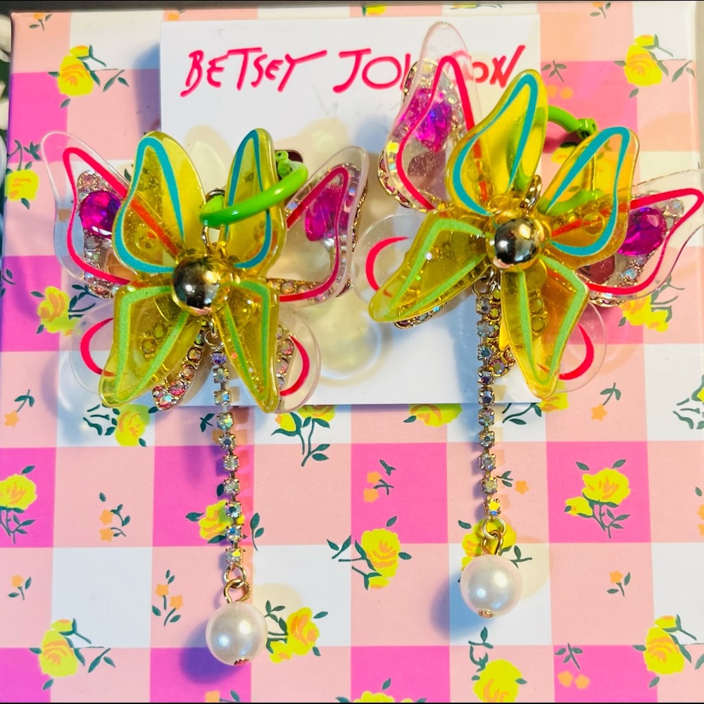 NIB Betsey Johnson Neon Butterfly earrings